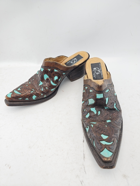 appaloosa trading co Shoes - Old Gringo Brown Leather Wedge Mules with Turquoise Insets